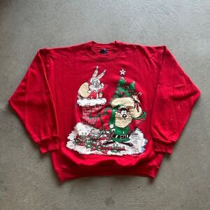 Vintage 90s Looney Tunes Christmas Sweatshirt Size XL Crewneck Taz Bugs Bunny